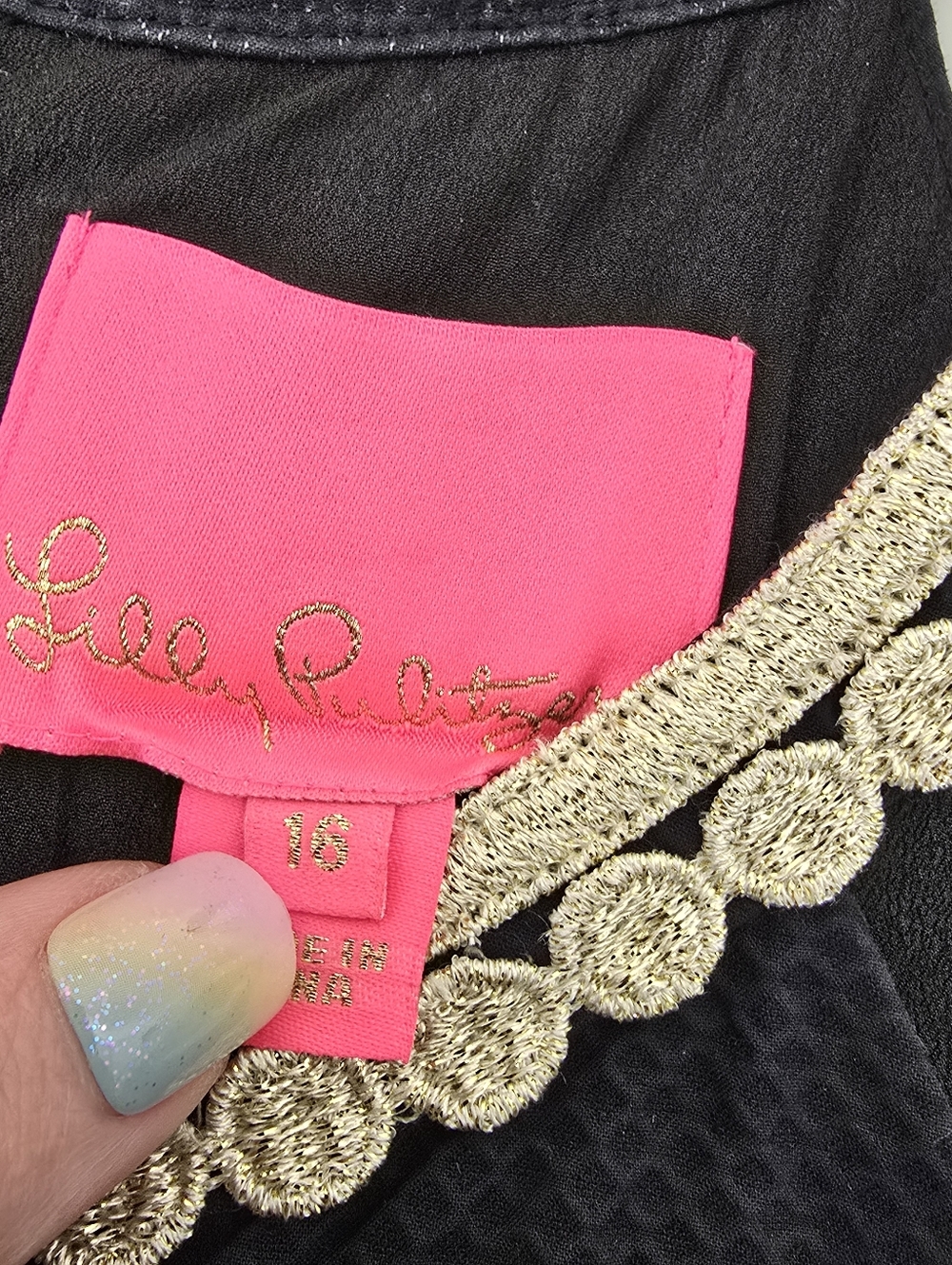 Lilly Pulitzer Layne Stretch Shift Dress Onyx Black & Gold Metallic Lace 16 - Picture 13 of 15